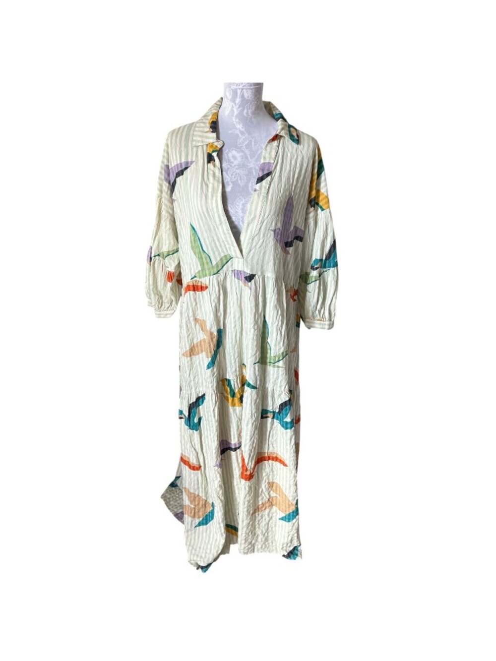 Anthropologie Celandine Carolita Bird Print Maxi Dress Large NWT